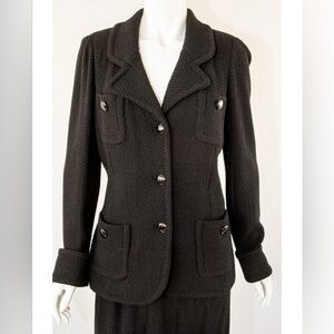 Vintage St John Caviar Black Knit Wool Blazer